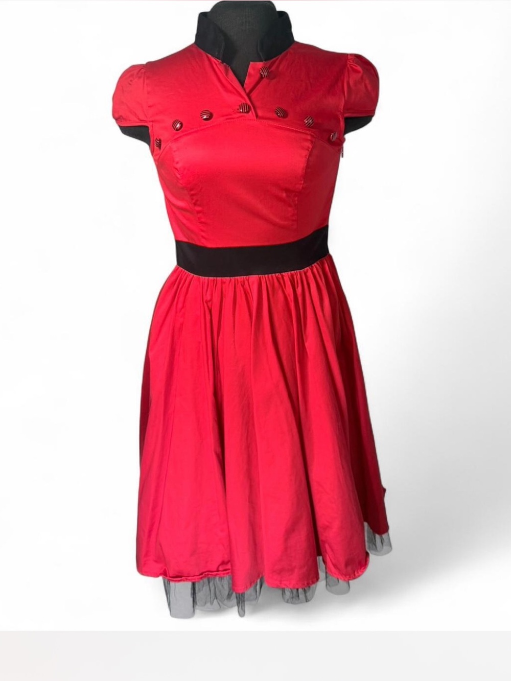 Hearts & Roses Red Black Rockabilly Pin Up Dress Retro Tulle Hem Size 4